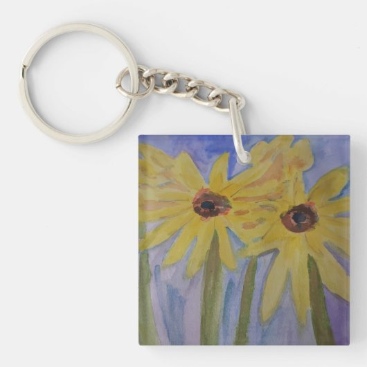 Summer Yellow Sunflower Acrylic Key Ring Sleutelhanger (voorkant)