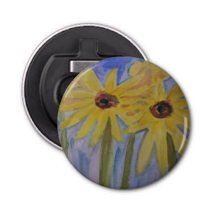 Summer Yellow Sunflower Button Bottle Opener