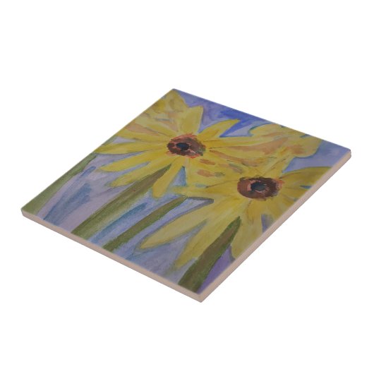 Summer Yellow Sunflower Ceramic Tile Tegeltje (Zijkant)