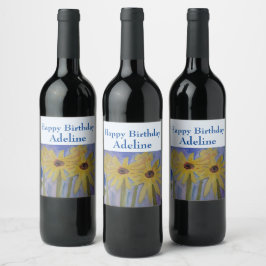 Summer Yellow Sunflower Gepersonaliseerd wijnlabel Wijn Etiket