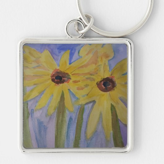 Summer Yellow Sunflower Premium Key Ring Sleutelhanger (Voorkant)