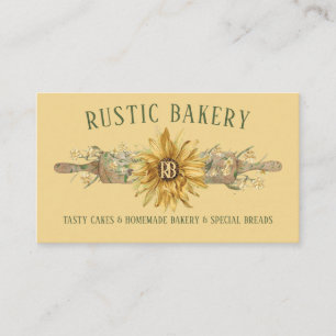 Summer Yellow Wood Rolling Pin Sunflower Bakery Visitekaartje