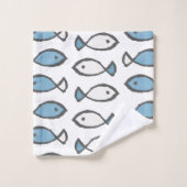 Summer Zee Blue White Fishtern Bad Handdoek (Wasdoekje)