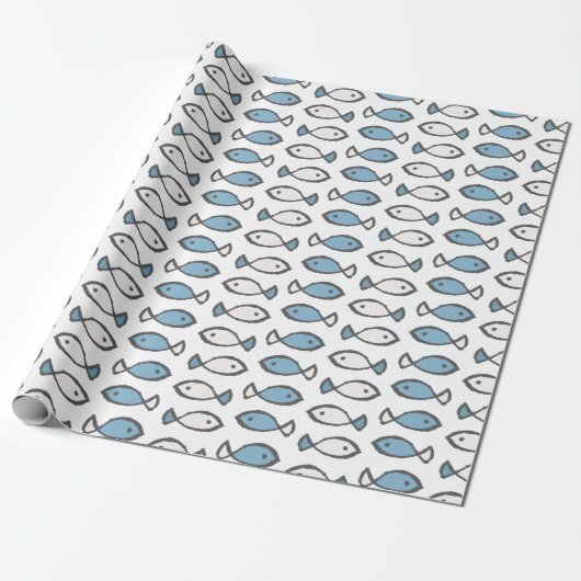 Summer Zee Blue White Fishtern Cadeaupapier (Uitgerold)