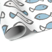 Summer Zee Blue White Fishtern Cadeaupapier (Rol Hoek)