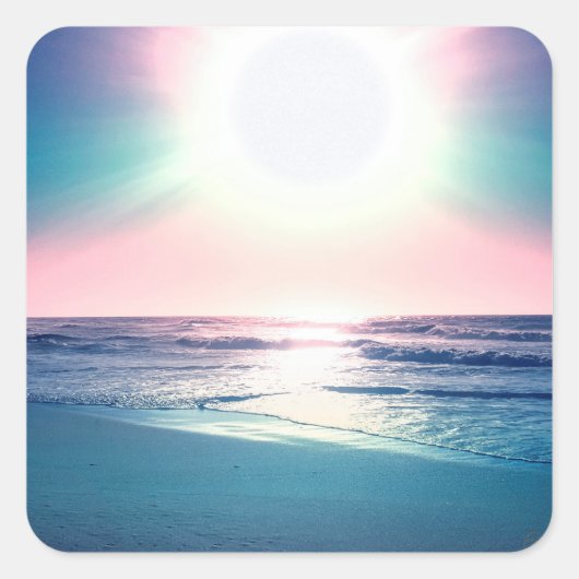Summer Zee Sunset Tropical Beach Foto Vierkante Sticker (Voorkant)
