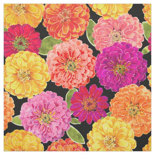 Summer Zinnias Floral Pink Yellow Pattern Stof (Swatch)