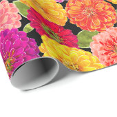 Summer Zinnias Pink Yellow Floral Cadeaupapier (Rol Hoek)
