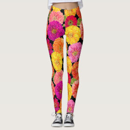 Summer Zinnias Pink Yellow Floral Pattern Leggings