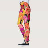 Summer Zinnias Pink Yellow Floral Pattern Leggings (Links)