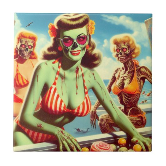 Summer Zombie Pin-up Tegeltje (Voorkant)