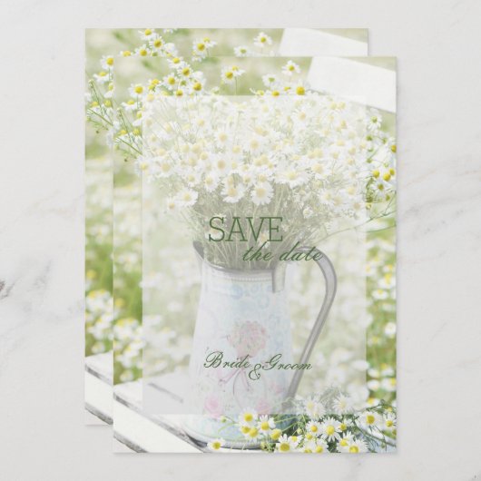 Summerfield Daisies Chamomile Flower SAVE the Date (Voorkant / Achterkant)