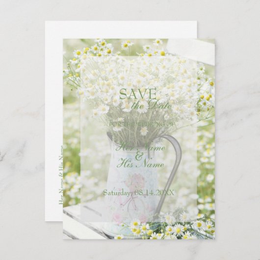 Summerfield Daisies Chamomile Flower SAVE the Date Aankondigingskaart (Voorkant / Achterkant)