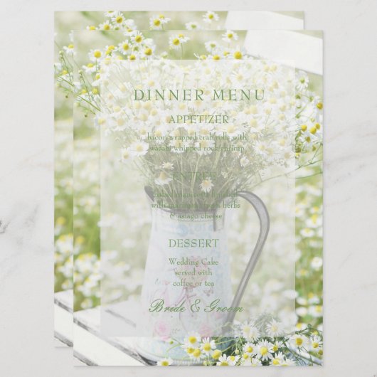 Summerfield Daisies Chamomile Flower Wedding Menu (Voorkant / Achterkant)