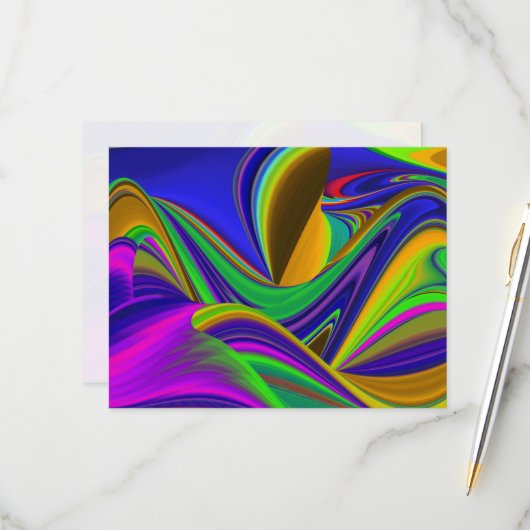 Summerrainboeg, Abstracte 3D Rainbowart RSVP Kaartje (Voorkant / Achterkant in situ)