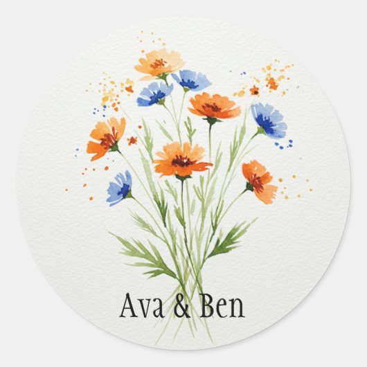 Summer's Embrace Wildflower Wedding Ronde Sticker (Voorkant)