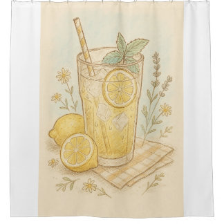 Summer's Sweetest Sip Pastel Lemonade Illustratie Douchegordijn