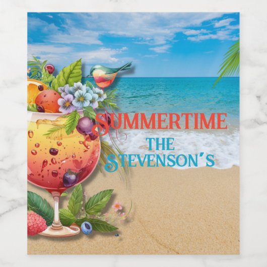 Summertime Aangepaste naam Beach Ocean Wijn Etiket (Enkel label)