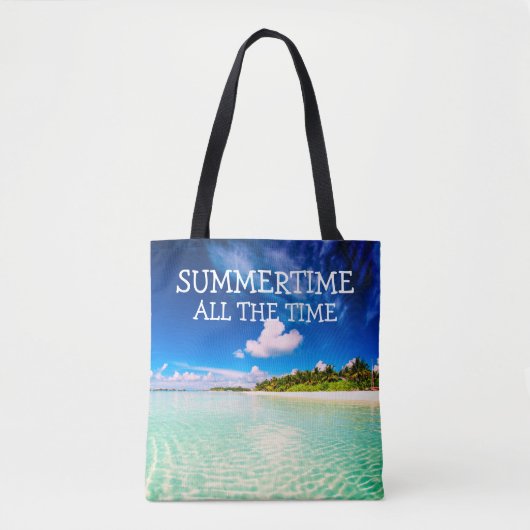 Summertime Al tijdCitaat met Witte Tekst Tote Bag (Voorkant)
