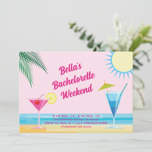 Summertime Beach Weekend Bachelorette uitnodiging (Staand voorkant)