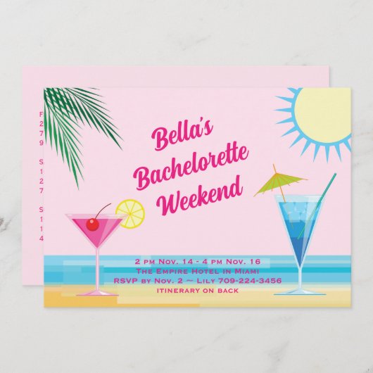 Summertime Beach Weekend Bachelorette uitnodiging (Voorkant / Achterkant)