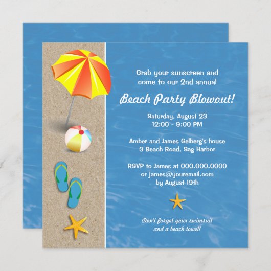 Summertime bij de Uitnodiging van de Beach Partij (Voorkant / Achterkant)