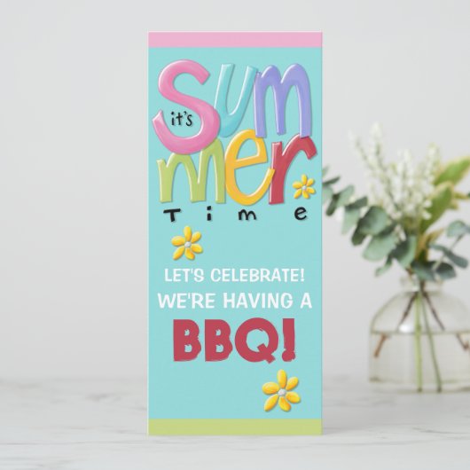 Summertime blue BBQ Uitnodiging (Staand voorkant)