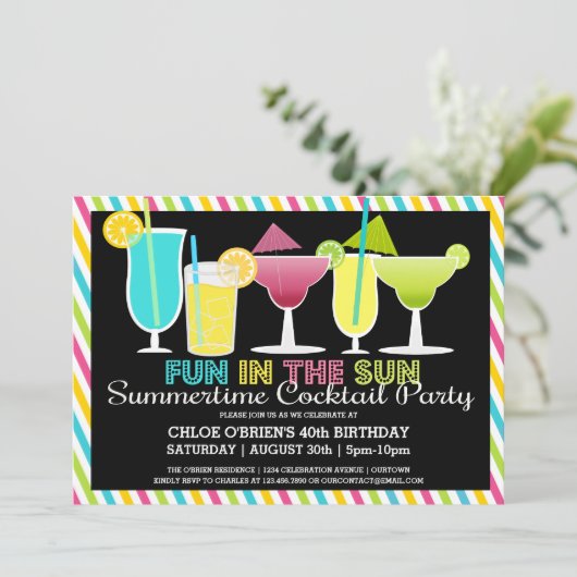 Summertime Cocktail Party-uitnodigingen Kaart (Staand voorkant)