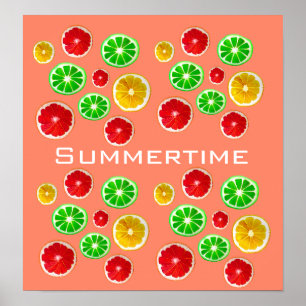 Summertime fruitkleurig fruitig patroon poster