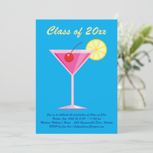 Summertime Graduation Party Invitation - Blue Kaart (Staand voorkant)