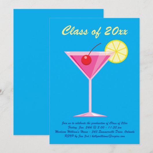 Summertime Graduation Party Invitation - Blue Kaart (Voorkant / Achterkant)