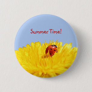 Summertime Ladybug op gele ventilator Ronde Button 5,7 Cm