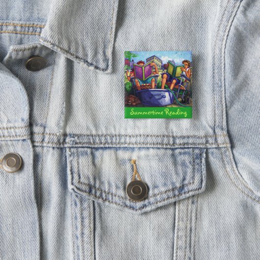 Summertime leeskunst vierkante button 5,1 cm (In situ)