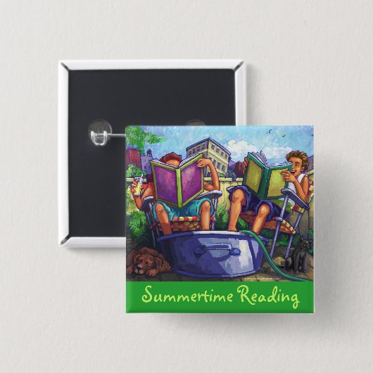 Summertime leeskunst vierkante button 5,1 cm (Voorkant /achterkant)