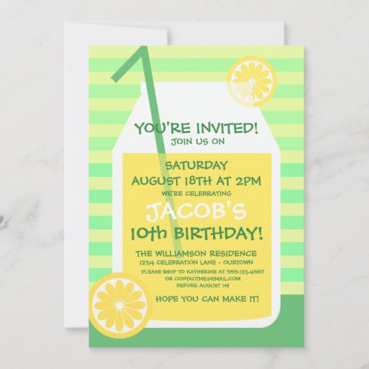 Summertime Lemonade Party Invitation Kaart (Voorkant)