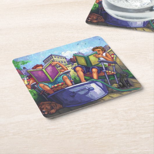 Summertime lezen kartonnen onderzetters (Schuin)