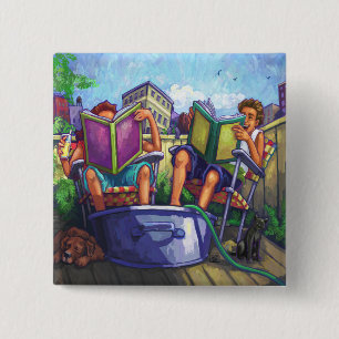 Summertime lezen vierkante button 5,1 cm