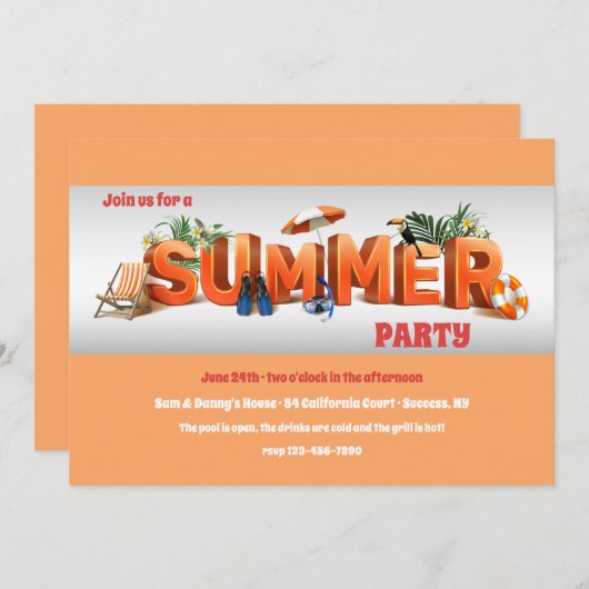 Summertime Partij Kaart (Voorkant / Achterkant)