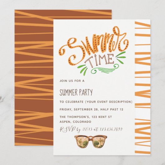 Summertime partijuitnodiging kaart (Voorkant / Achterkant)