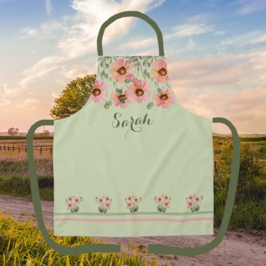 Summertime Persoonlijke naam Groene Floral Apron Schort