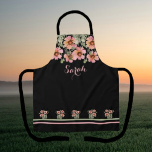 Summertime Persoonlijke naam Zwarte Floral Apron Schort
