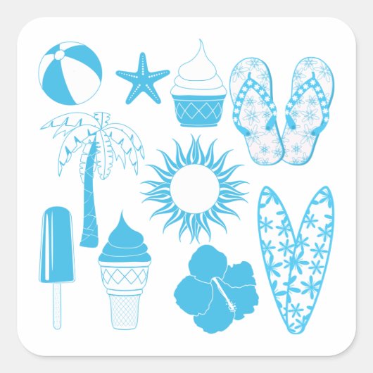 Summertime-pictogrammen Vierkante Sticker (Voorkant)