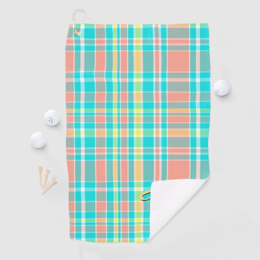 Summertime Plaid Turquoise Roze Geel Wit Golfhanddoek (Insitu)