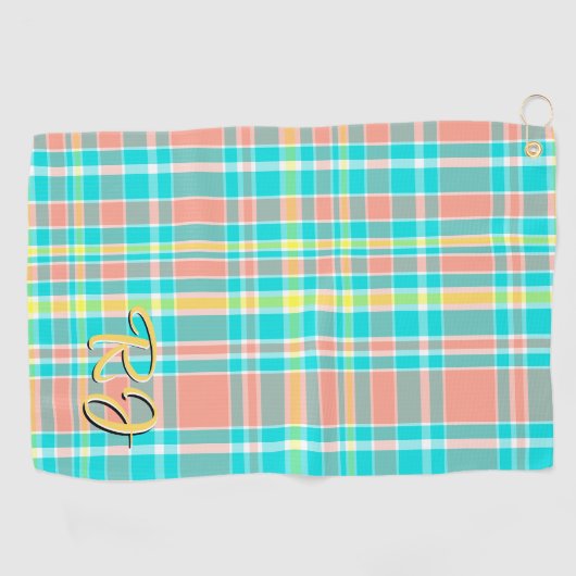 Summertime Plaid Turquoise Roze Geel Wit Golfhanddoek (Horizontaal)