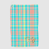 Summertime Plaid Turquoise Roze Geel Wit Golfhanddoek (Voorkant)