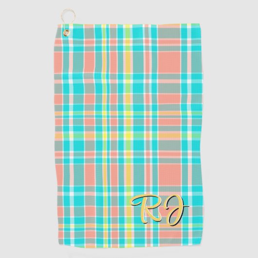 Summertime Plaid Turquoise Roze Geel Wit Golfhanddoek (Voorkant)