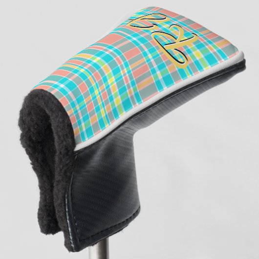 Summertime Plaid Turquoise Roze Geel Wit Golfheadcover (3/4 voorkant)