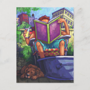 Summertime Reading, Girl en Dog Briefkaart