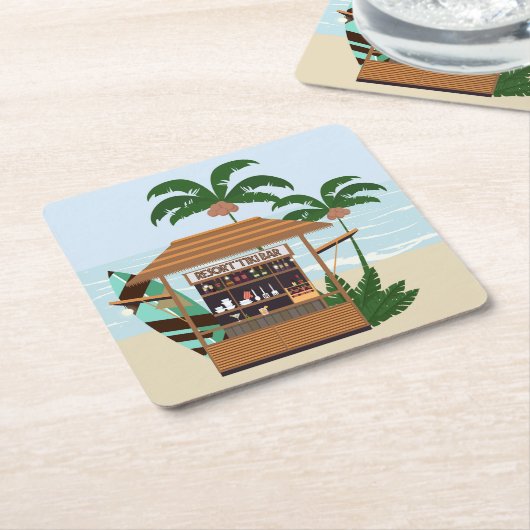 Summertime Resort Tiki Bar bij Beach Kartonnen Onderzetters (Schuin)
