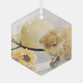 Summertime Sunflower Bunny Glas Ornament